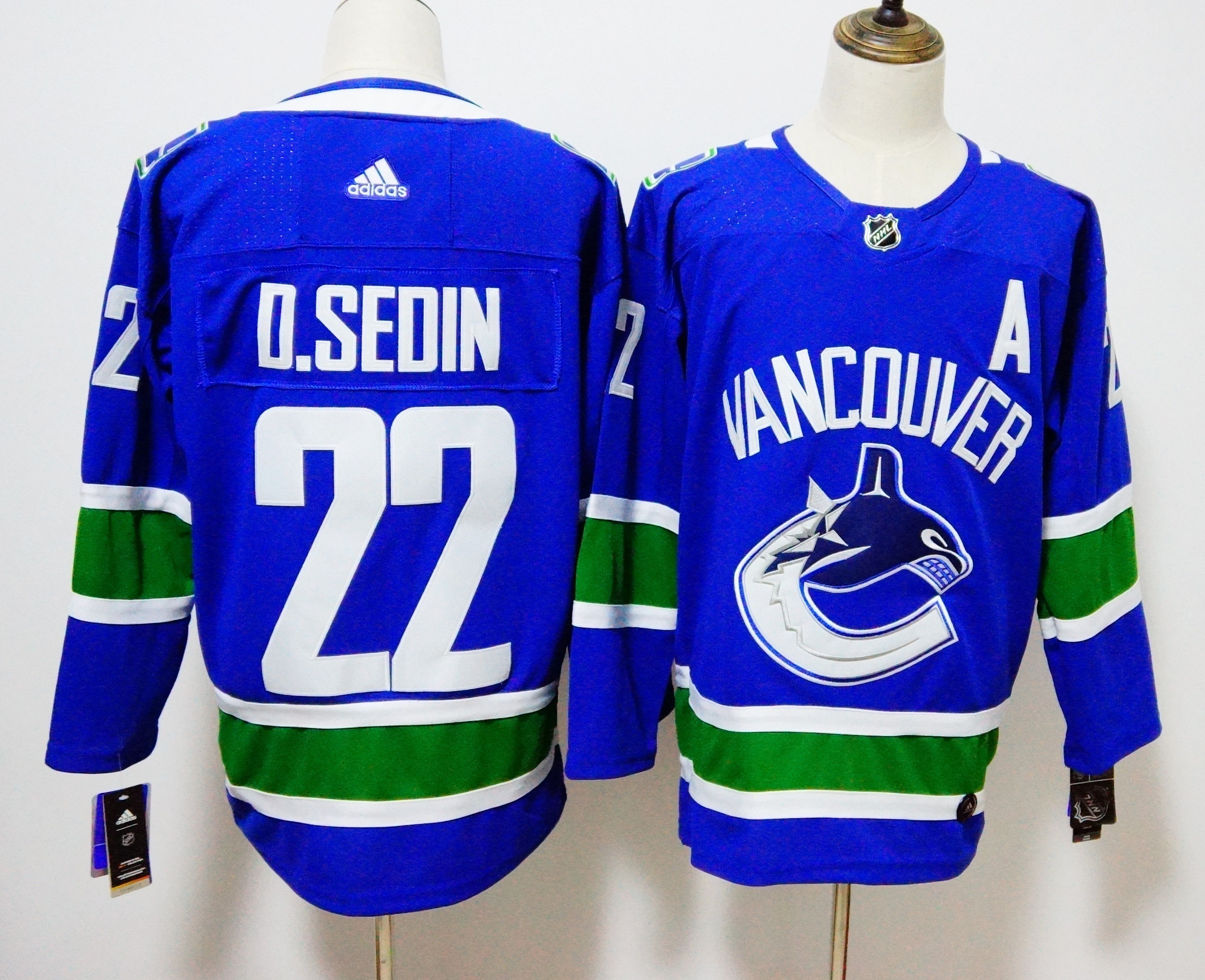 Men Vancouver Canucks 22 D.Sedin Blue Hockey Stitched Adidas NHL Jerseys